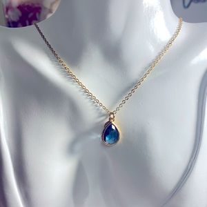 Blue gem birthstone A initial gold toned dainty mothers necklace
